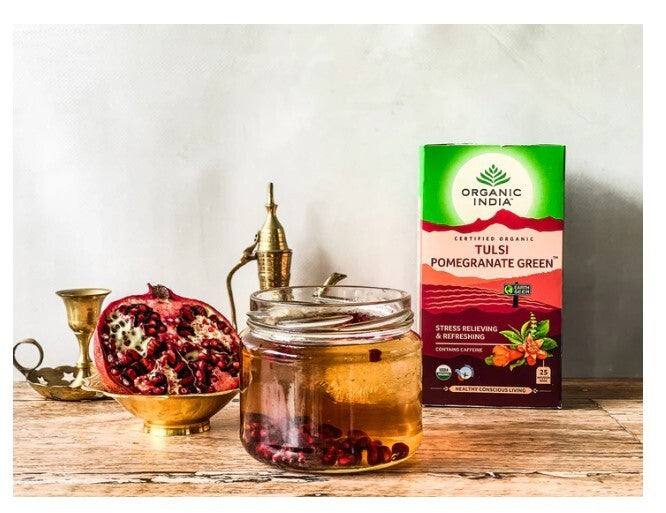 Organic India Tulsi Pomegranate Green 25 Tea Bags  Free Shipping